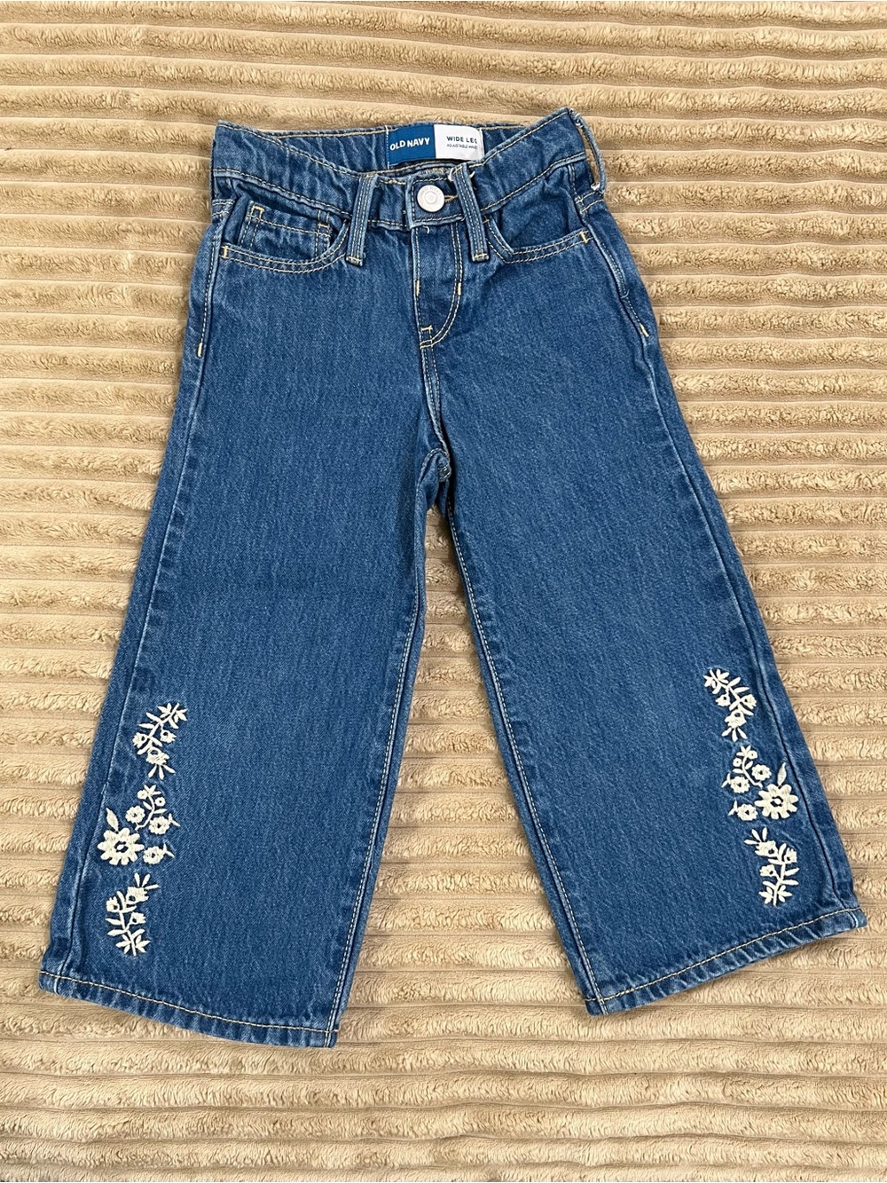 Old Navy Toddler Girls Floral Embroidered Wide Leg Jeans | Size 3T | Dark Wash